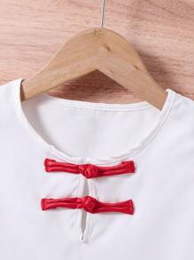 Young Boys 2pcs Chinese Style Outfit With Cool Buckle, Soft, Comfortable, Cool And Breathable, Perfect For Summer Daily Wear - Red and White - View 7