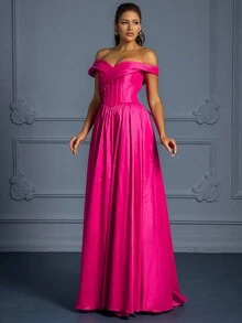 Cao-kết thúc Thanh lịch Off-shoulder Trang phục dạ hội , Với Thiết kế Đến trình diễn Gầy Hoàn hảo Đối với Người lớn Lễ , Đi dạo trình diễn , Váy phù dâu , - Đỏ - Xem 3
