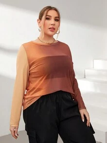 SHEIN Essnce 女式大尺碼圓領漸層網眼寬鬆時尚約會上衣 - 彩色 - 查看 4