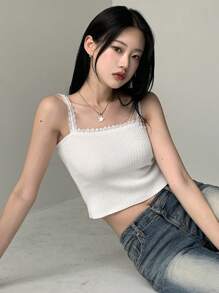 DAZY Camiseta Sin Mangas De Encaje Para Mujer Con Detalles Florales - Blanco - Ver 7
