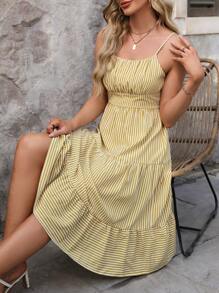SHEIN LUNE Robe À Bretelles Spaghetti À Rayures Verticales Pour Femmes