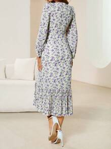 SHEIN Privé Random Printed Long Sleeve Women's Dress - Multicolor - View 3