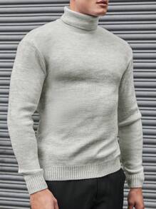 EURMUSE Men Solid Turtleneck Sweater - Light Grey - View 2
