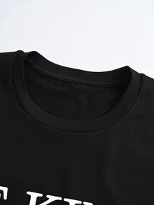 Calvaya 大尺碼女士口號字母印花t卹 - 黑色 - 查看 5