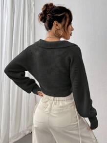 SHEIN Unity Women's V-Neck Long Sleeve Sweater - Black - View 2