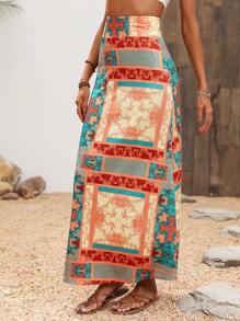 SHEIN VCAY Women's Floral Patchwork Skirt - Orange - View 4