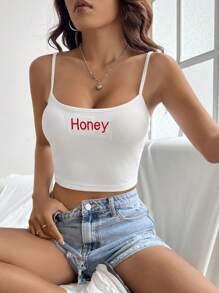 SHEIN EZwear Women's Letter Embroidered Cami Top