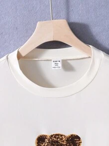 青少年男孩休閒都市校園可愛小熊印花 T 恤和短褲套裝 - 彩色 - 查看 4