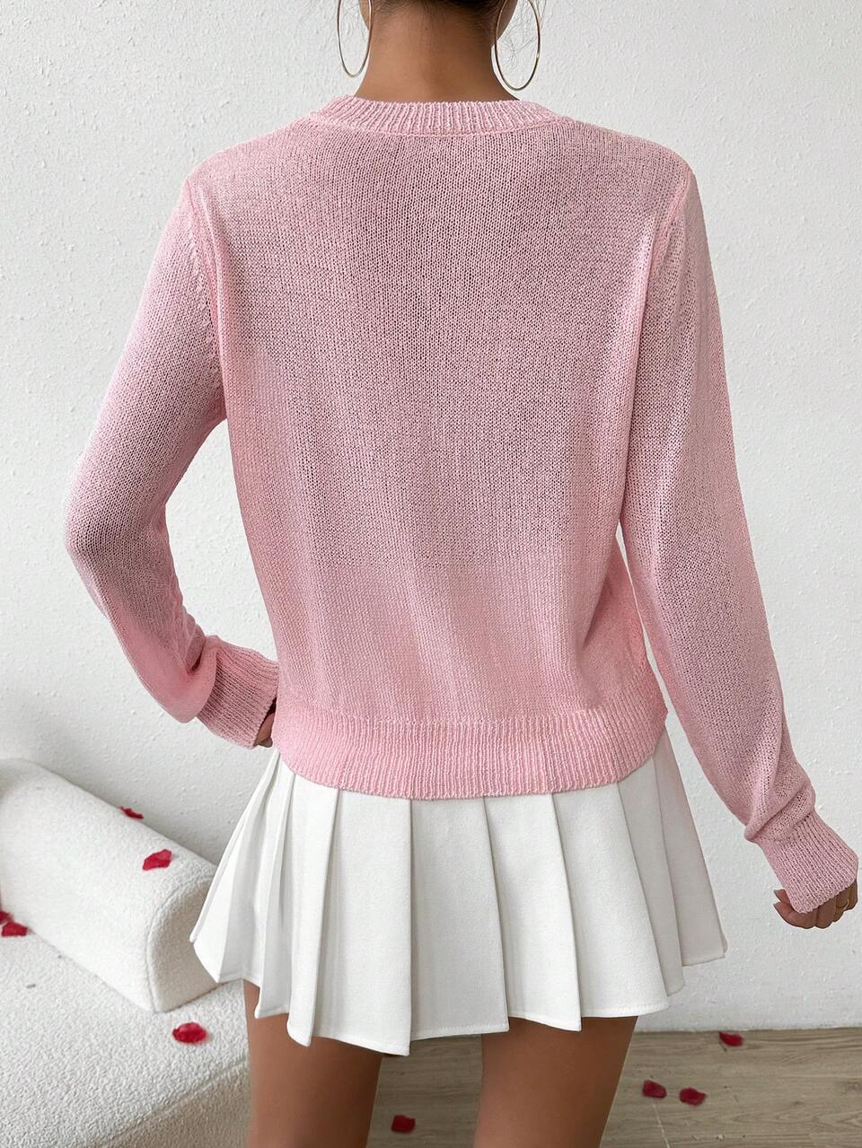 Ombre Dyed Heart Print Long Sleeve Knit Pullover Fall Winter Sweater
