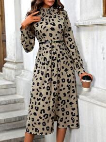 Chiquease Leopard Print Wrap Slit Dress - Multicolor - View 6