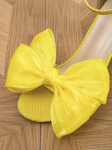 女式粗跟蝴蝶結腕帶涼鞋,適用於夏季 - 黃色 - 查看 3