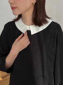 FRIFUL Blusa de manga farol con cuello Peter Pan y bloques de color, Blusa de manga larga con volantes - Negro - Ver 6