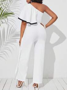 SHEIN Lady Mono De Una Sola Pieza De Pierna Ancha Con Un Solo Hombro Estampado De Mariposa Para Mujeres - Multicolor - Ver 3