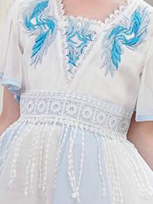 少女漢服風喇叭袖短裙連衣裙 - 白色 - 查看 3