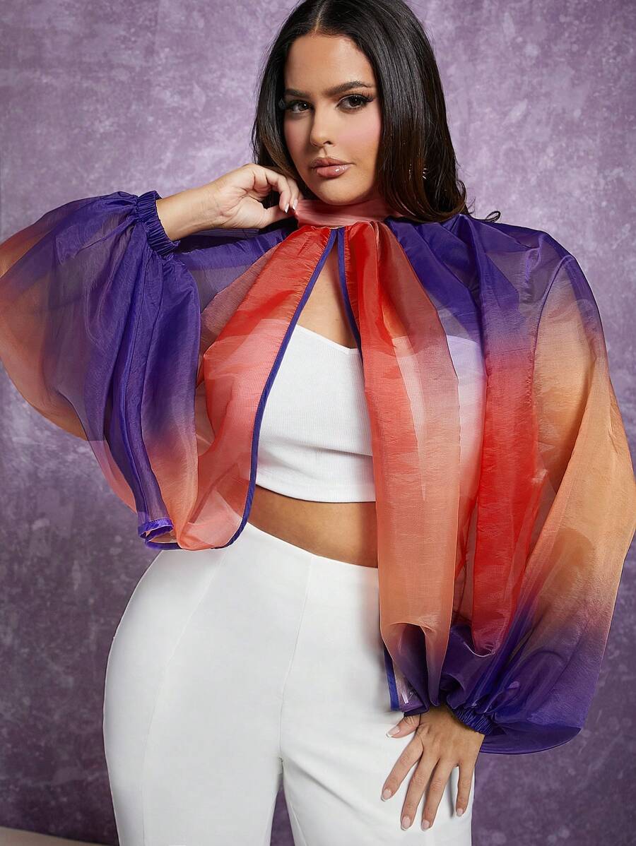 SHEIN Unity 加大號水洗染燈籠袖上衣 - 彩色 - 查看 1