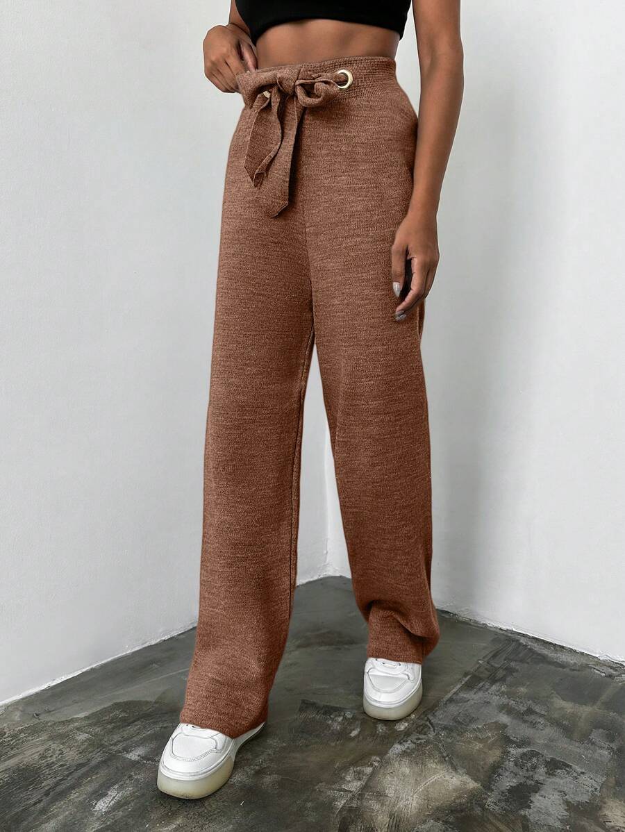 EURMUSE Women's Drawstring Waist Sweater Pants - Bronze - View 1