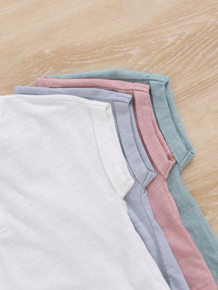 Baby Boys' Soft Knit Solid Color Short Sleeve T-Shirt Set With Round Neckline, 4pcs