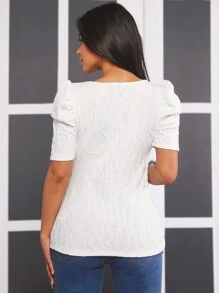 SHEIN Maternity Textured Puff Sleeve T-Shirt - White - View 2