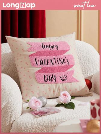LongNap™ 1 Pieza Funda De Cojín Decorativa Rosa Bordada De Lino Y2k Romántico, Decoración Elegante Del Hogar, Funda De Almohada Sin Relleno, Esencial Dulce Para Bodas