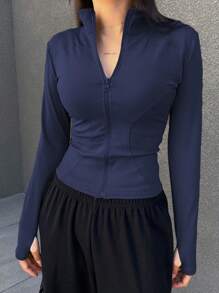 DAZY Chaqueta con cuello alto y cremallera con orificio para el pulgar para mujer, ropa de vuelta al colegio