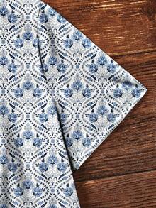 SHEIN VCAY Women's Floral Printed Short Sleeve T-Shirt - White - View 5