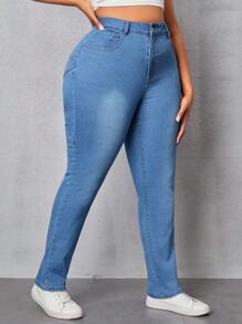 SHEIN SXY 加大尺碼彈性女士牛仔褲 - 藍色 - 查看 3