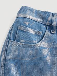 SHEIN Teen Girls' Metallic Loose Fit Jeans - Medium Wash - View 4