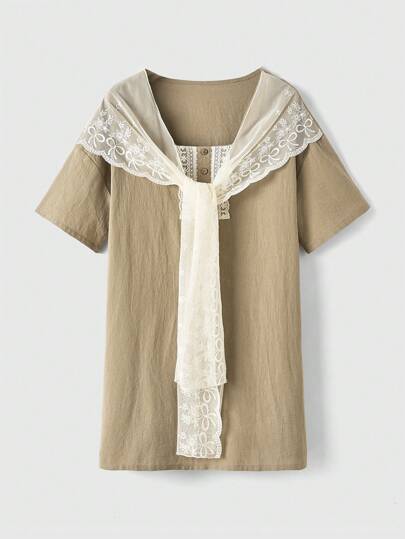 Kawaii Ladies' Lace Splicing Tie Up Shirt
