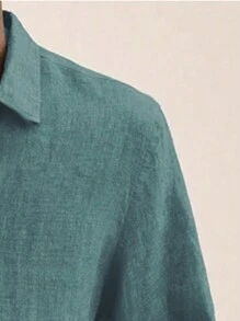 Manfinity Homme 男士大尺碼純色長袖襯衫 - 綠色 - 查看 3