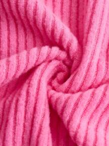 SHEIN Tween Girls' Solid Color Knitted Off-Shoulder Casual Dress - Hot Pink - View 4