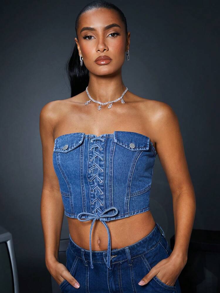 Sexy Women'S Denim Top With Front Tie