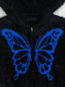 SHEIN EZwear Cardigan din lână cu glugă, cu fermoar, cu model de fluturi