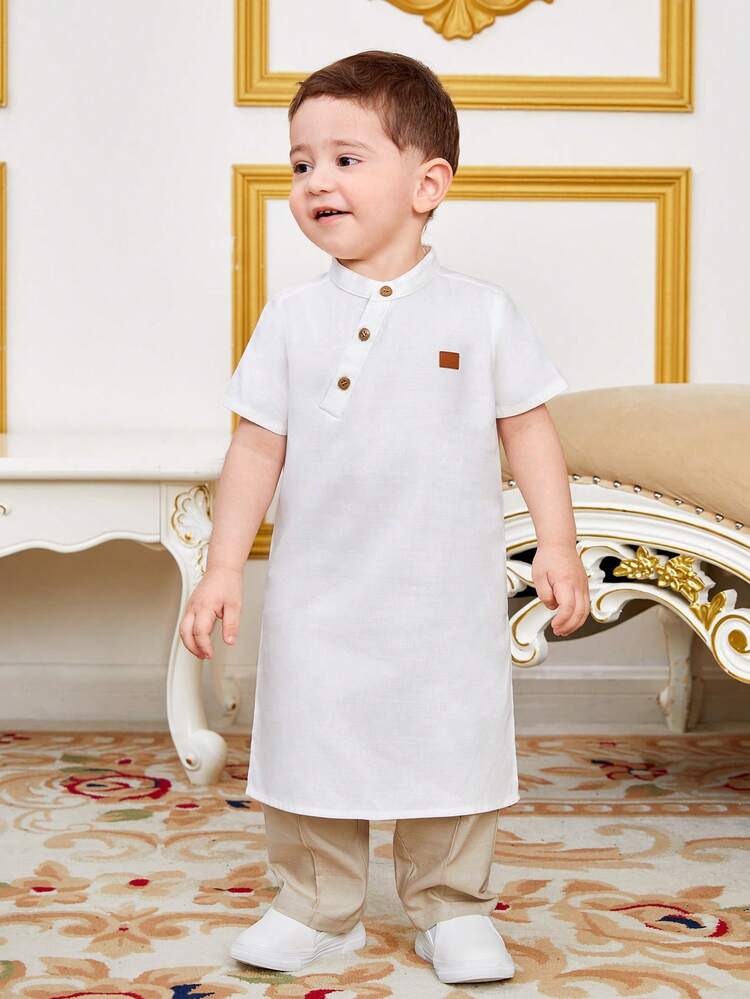 Unisex Baby'S White Casual Short Sleeve Long Split Hem Top