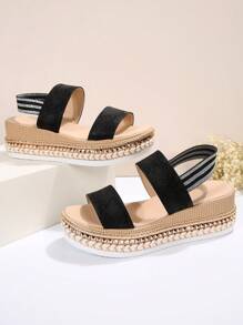 Sandalias de diosa con plataforma negra, zapatos romanos de cuña versátiles con correas cruzadas y tacón alto, para primavera/verano - Negro - Ver 3