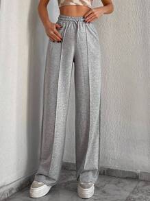 EURMUSE Solid Drawstring Waist Sweatpants - Light Grey - View 3