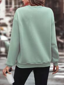 SHEIN EZwear 女士蝴蝶和花卉圖案印花長袖運動衫 - 薄荷綠 - 查看 2