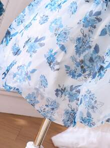 SHEIN Young Girl Floral Printed Puff Sleeve Dress - Blue - View 5