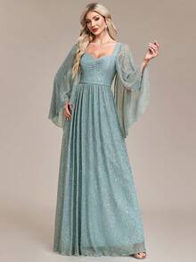 水钻领褶饰亮片派对连衣裙 - 藍色 - 查看 4