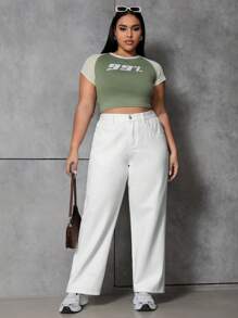 SHEIN ICON 大码女式直筒男友风牛仔裤 - 白色 - 查看 4