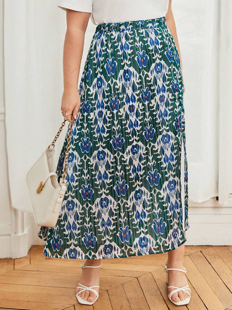 Plus Size Women's Flower Print Skirt
