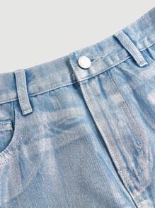 SHEIN 少女牛仔迷你裙，带金属光泽涂层，适合Y2K街头风格 - 粉色 - 查看 3