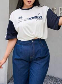 Dazy Plus Women Plus Loose-Fit Summer T-Shirt With Letter Graphic - Multicolor - View 6