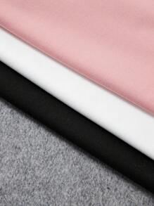 SHEIN Leap Crew Tween Girls' Knit Solid Color Round Neck Bodysuit Set, 3pcs - Baby Pink - View 3