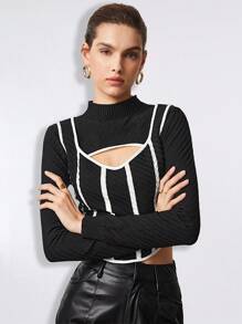 BizChic 1PC Contrast Binding Cut Out Front Sweater - Multicolor - View 5