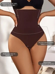 Women'S Solid Color High Waist Tummy Control Thong Panties - Maroon - View 3