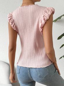 Chiquease Women Knit Tops Ruffle Rib-Knit Plain Casual - Dusty Pink - View 2