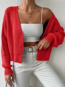 EURMUSE Women's Drop Shoulder Long Sleeve Cardigan With Open Front - Red - View 6