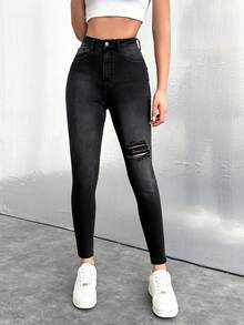 EURMUSE Women'S Slim Fit Distressed Denim Pants - Blue - View 5