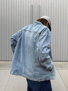 Manfinity EMRG Loose Fit Men's Ripped Drop Shoulder Denim Jacket - Blue - View 2