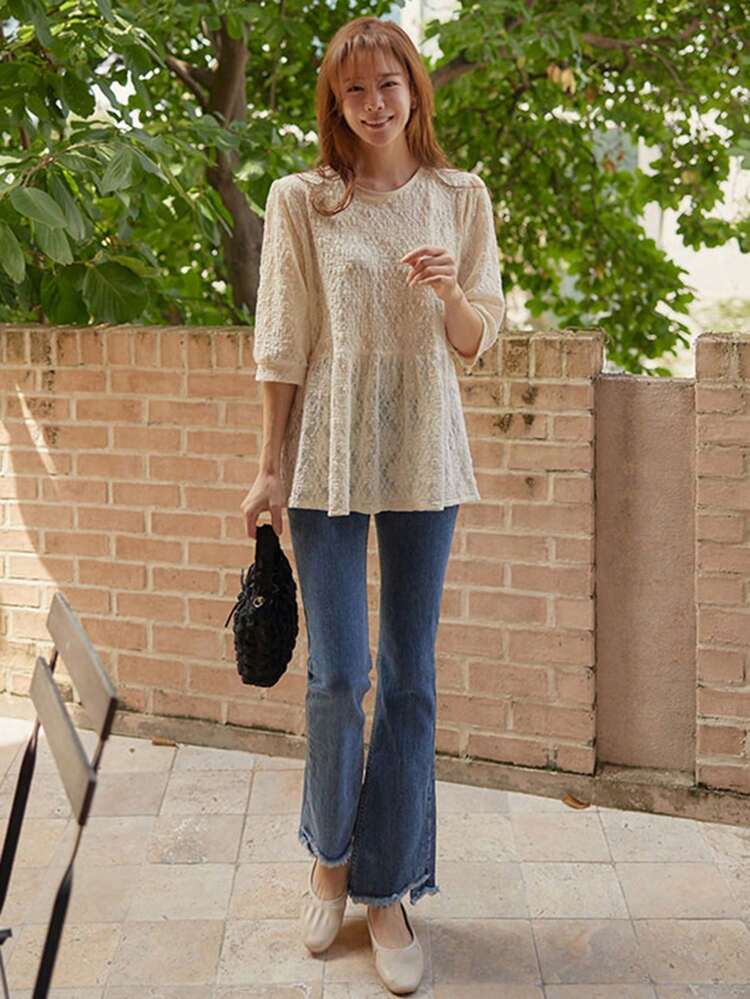 Texture Fabric Baby Doll Shirt,Ruffle